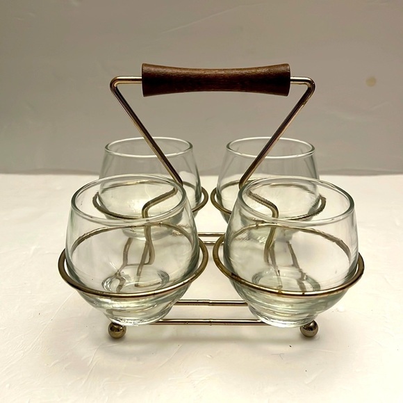 MCM Libby Bar Glasses in Brass Caddy Barware Flight